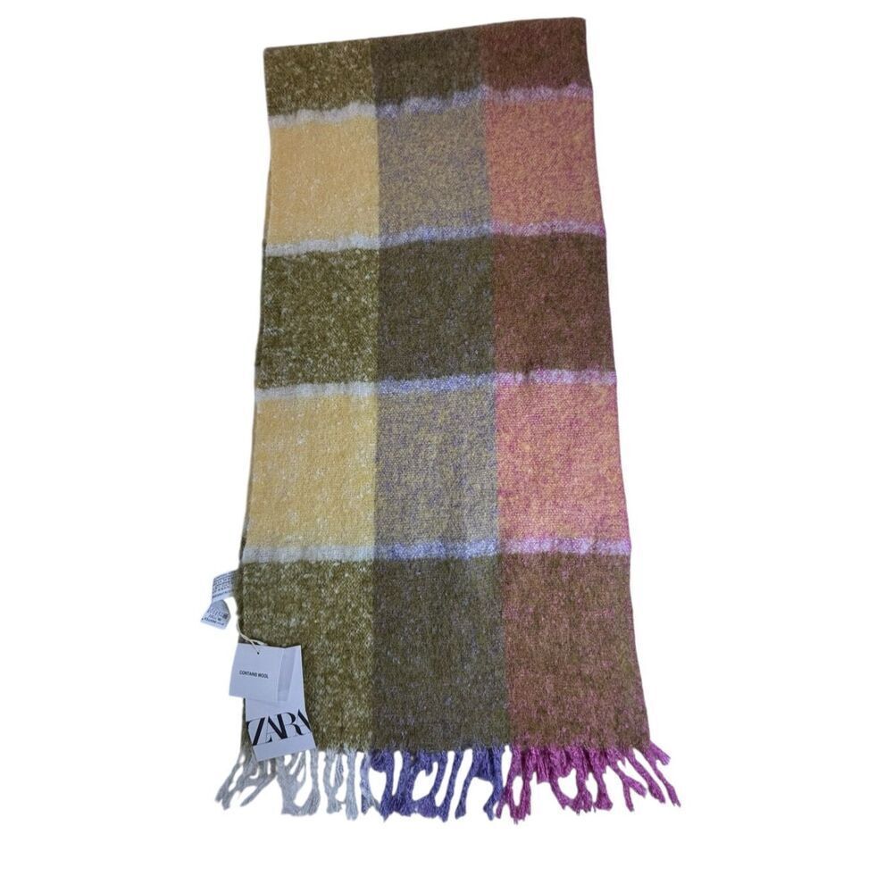 Zara Wool Blend Fringe Scarf Unisex One Size